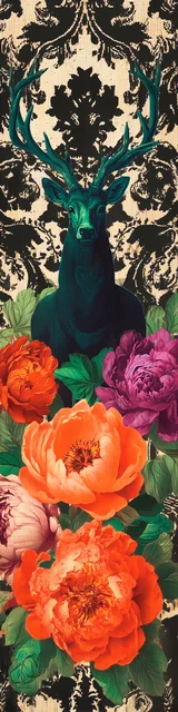 Free printable Christmas bookmarks of a green reindeer with bold flowers